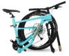 Unfolded folding bike with suspension fork, ready for mountain biking